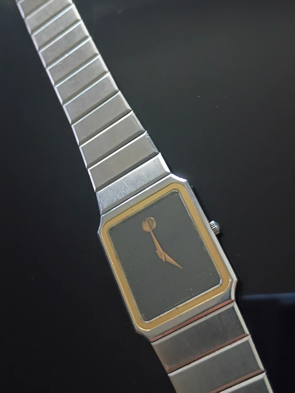 Movado Men's Stainless Steel Watch with Black Dial and Gold Accents